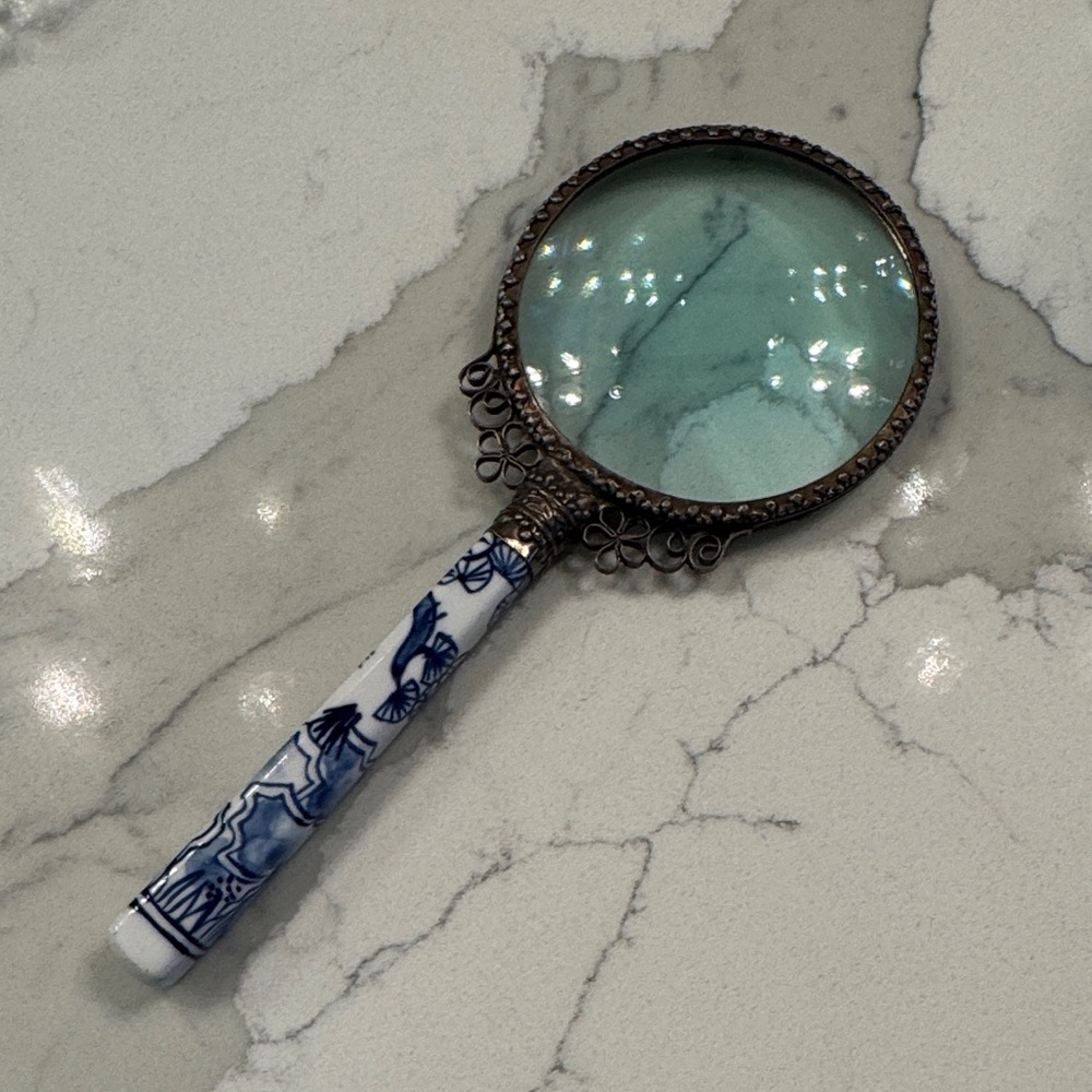 Vintage-Style Blue and Bronze Magnifying Glass